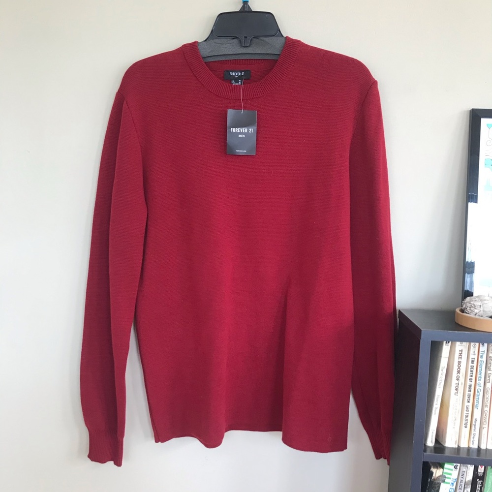 Forever 21 Men Red Crew Neck Sweater